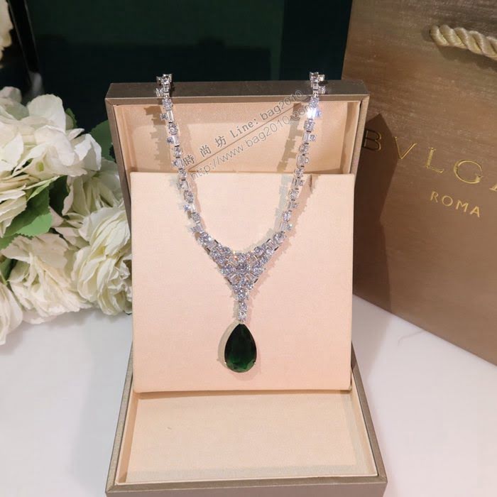 Bvlgari飾品 寶格麗奢華水滴綠色鑽項鏈 Bvlgari鑲寶石扇形裙子鑽項鏈  zgbq3265